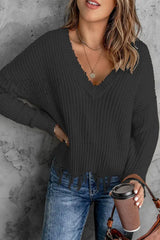 Hnewly - Fashion Solid Tassel V Neck Sweaters(8 Colors) Black / S Tops/Sweaters & Cardigans
