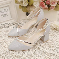 Hnewly Fashion Spring And Summer Black High-Heeled Shoes Women’s High-Quality Silver Wedding Gold