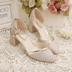 Hnewly Fashion Spring And Summer Black High-Heeled Shoes Women’s High-Quality Silver Wedding Gold