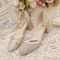 Hnewly Fashion Spring And Summer Black High-Heeled Shoes Women’s High-Quality Silver Wedding Gold