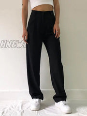 Hnewly Fashion Straight Suit Women Pants High Waist Casual Office Lady Full Length Wide Leg Loose