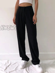 Hnewly Fashion Straight Suit Women Pants High Waist Casual Office Lady Full Length Wide Leg Loose