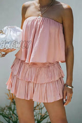Hnewly - Fashion Street Solid Patchwork Strapless Waist Skirt Dresses Pink / Xs Dresses/Short