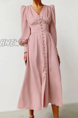 Hnewly - Fashion Street Solid Patchwork V Neck A Line Dresses(7 Colors) Dresses/Midi Dresses