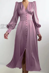 Hnewly - Fashion Street Solid Patchwork V Neck A Line Dresses(7 Colors) Purple / Xs Dresses/Midi