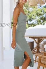 Hnewly - Fashion Street Solid Slit Spaghetti Strap Pencil Skirt Dresses Dresses/Midi