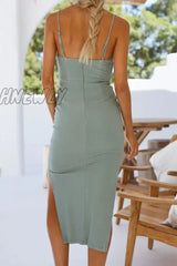Hnewly - Fashion Street Solid Slit Spaghetti Strap Pencil Skirt Dresses Dresses/Midi