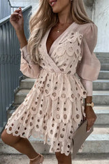 Hnewly - Fashion Sweet Zipper V Neck Cake Skirt Long Sleeve Dresses(3 Colors) Dresses/Long Dresses