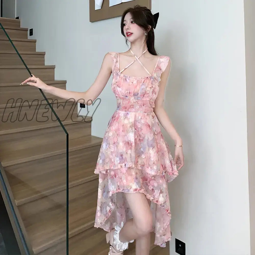 Hnewly Fashion Vintage Womens Sweet Lace-Up Boho Dress Summer Casual Print Short Sleeve Square Neck