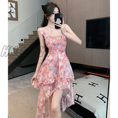 Hnewly Fashion Vintage Womens Sweet Lace-Up Boho Dress Summer Casual Print Short Sleeve Square Neck