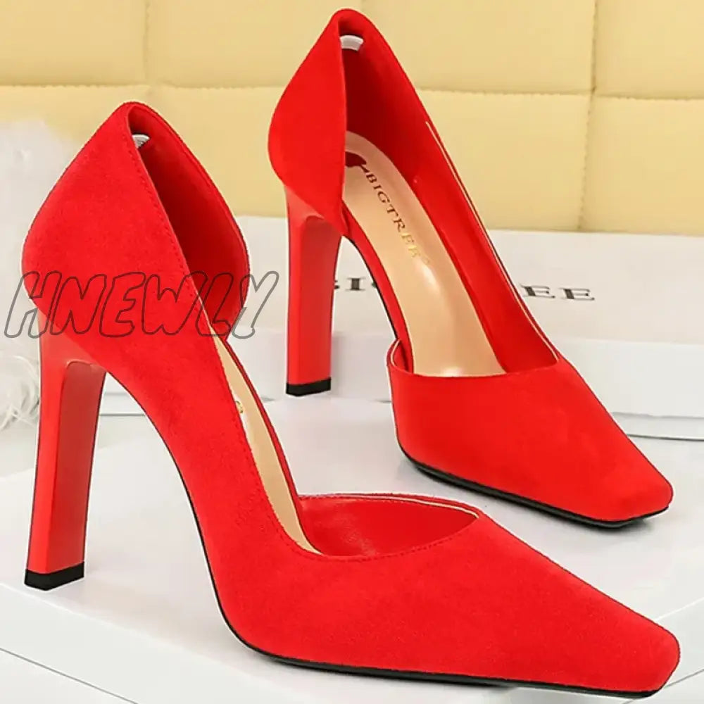 Hnewly Fashion Women 10.5Cm Super High Heels Square Toe Pumps Lady Fetish Nightclub Evening Block