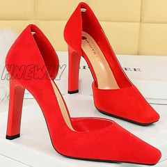 Hnewly Fashion Women 10.5Cm Super High Heels Square Toe Pumps Lady Fetish Nightclub Evening Block