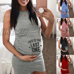 Hnewly Fashion Women Maternity Dress Sleeveless Pregnancy Letter Print O - Neck Bodycon Creative