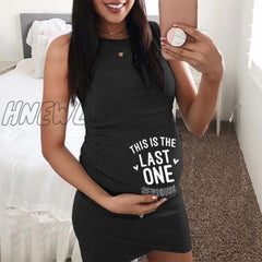 Hnewly Fashion Women Maternity Dress Sleeveless Pregnancy Letter Print O - Neck Bodycon Creative