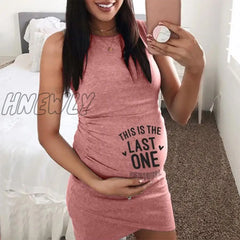 Hnewly Fashion Women Maternity Dress Sleeveless Pregnancy Letter Print O - Neck Bodycon Creative