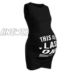 Hnewly Fashion Women Maternity Dress Sleeveless Pregnancy Letter Print O - Neck Bodycon Creative
