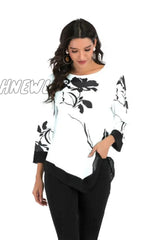Hnewly Fashion Women New Spring Shirts Floral Print Irregular Hem Blouse 5Xl Big Size Clothing
