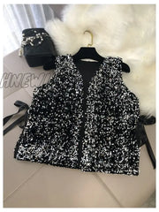 Hnewly Fashion Women’s New Heavy Industry Sparkling Sequin Vest Loose Lace Short One Hundred