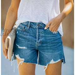 Hnewly Fashion Womens Pocket Short Jeans Buttons Hole Zipper High Waist Denim Shorts Female Summer