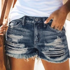 Hnewly Fashion Womens Pocket Short Jeans Buttons Hole Zipper High Waist Denim Shorts Female Summer