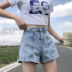 Hnewly Fashionable Women Jeans Shorts Summer High Waisted Girls White Short Khaki Wide Leg Casual