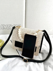 Hnewly - Faux Pearl Decor Flap Square Bag Women Satchels Women-Satchels
