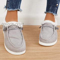 Hnewly Flat Slip-On Bootie Warm Lining Ankle Snow Boots Booties
