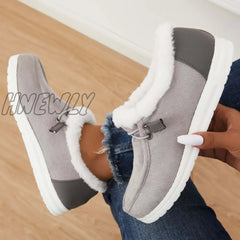 Hnewly Flat Slip-On Bootie Warm Lining Ankle Snow Boots Booties