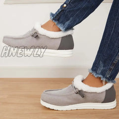 Hnewly Flat Slip-On Bootie Warm Lining Ankle Snow Boots Booties