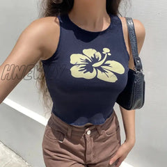 Hnewly Floral Print Tank Tops Y2K Aesthetic Corset Women’s Black Summer Fashion Casual Cute Short