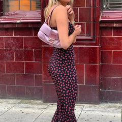 Hnewly Floral Retro Midi Dress Sleeveless Backless Spaghetti Straps Beach Long Vintage Bohemian