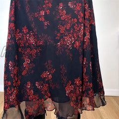 Hnewly Floral Ruffle Skirts Vintage Grunge Mid-Claf Holiday Summer Cute Women Beach Party
