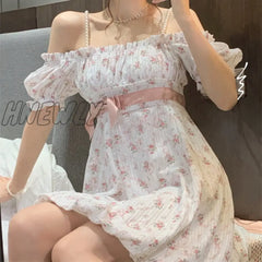 Hnewly Floral Strap Fairy Dress Women French Sweet Princess Holiday Party Female Summer Casual