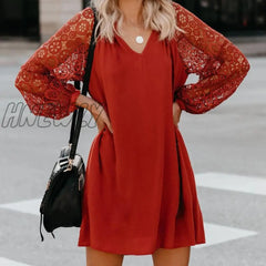 Hnewly - Florcoo V-Neck Lace Mini Dress