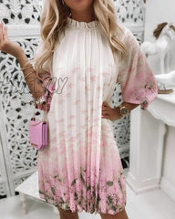 Hnewly For Women’s Autumn Dresses Fashion Ruffle O Neck Print Casual Loose Pleated Ladies Long