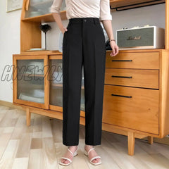 Hnewly Formal Black Pants Women Office Lady Style Work Wear Summer Thin High Quality Trousers
