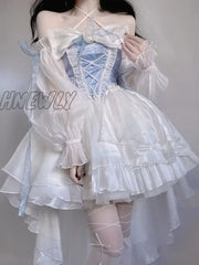 Hnewly French Romantic Style Lolita Op Elegant Girl Cosplay Princess Puff Sleeve Ribbon Bowknot