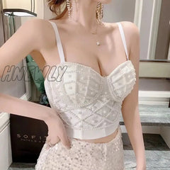 Hnewly Full Beads Female Corset Top Camis Nightclub Sexy Rhinestones Short Chest Binder Camisole