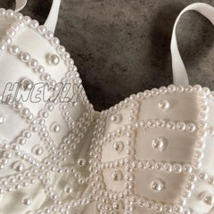 Hnewly Full Beads Female Corset Top Camis Nightclub Sexy Rhinestones Short Chest Binder Camisole