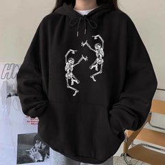 Hnewly Funny Dancing Skeleton Skull Print Women Hoodies Oversized Crewneck Hooded Sweatshirt