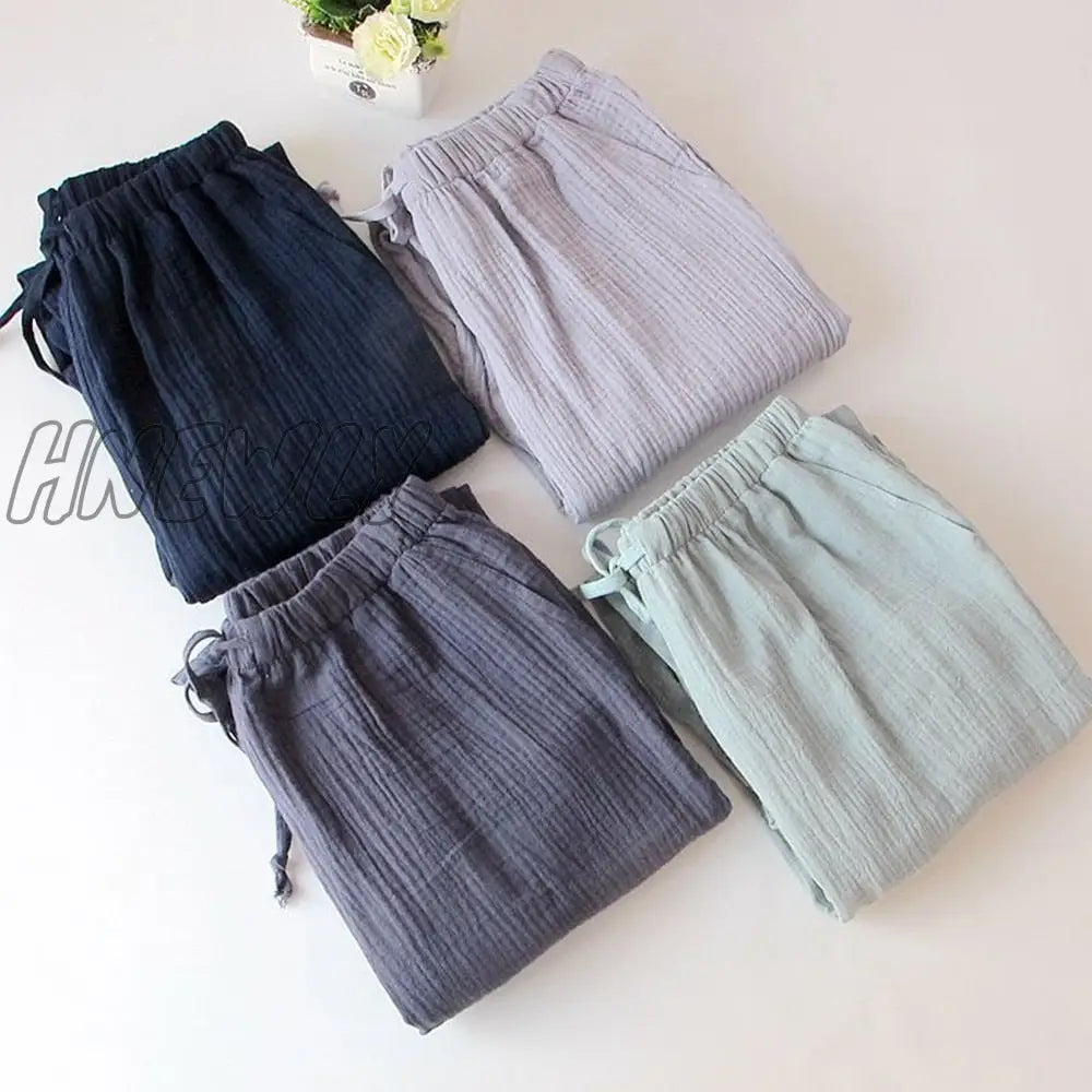 Hnewly Gauze Cotton Home Drawstring Trousers Loose Thin Section Sleeping Pants For Couples Pajama