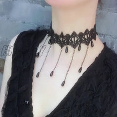 Hnewly Girl Black Lace Choker Necklace For Women Grunge Neck Chain Collarbone Necklaces Punk Lolita