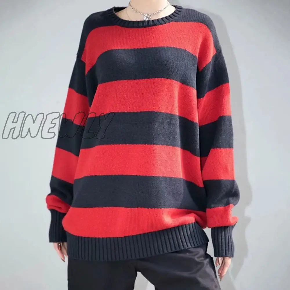 Hnewly Girls Oversize Striped Sweatshirts Autumn Fashion Ladies Vintage Soft Cotton Pullovers