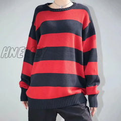 Hnewly Girls Oversize Striped Sweatshirts Autumn Fashion Ladies Vintage Soft Cotton Pullovers