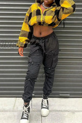 Hnewly - Gold Casual Plaid Patchwork Zipper Collar Outerwear Coats Blazer & Jacket