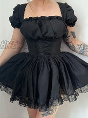 Hnewly Goth Dark Mall Gothic Bandage Harajuku White Dresses Lolita Kwaii Black Women Sexy Mini