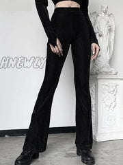 Hnewly Goth Dark Vintage Streetwear Women Pants Flare Harajuku Egirl Aesthetic Emo Grunge Female