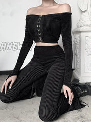 Hnewly Goth Dark Vintage Streetwear Women Pants Flare Harajuku Egirl Aesthetic Emo Grunge Female