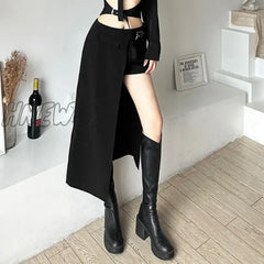 Hnewly Gothic Skirts Goth Dark Techwear Patchwork Sexy Mini Women Grunge Irregular Hem High Waist