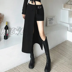 Hnewly Gothic Skirts Goth Dark Techwear Patchwork Sexy Mini Women Grunge Irregular Hem High Waist